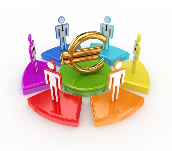 Barevný graf, symbol měny euro a 3d malé — Stock fotografie