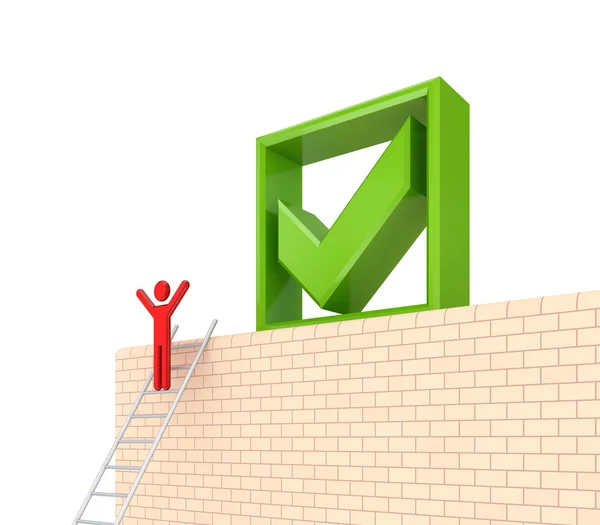 Green tick mark on a wall. — Stock Photo, Image