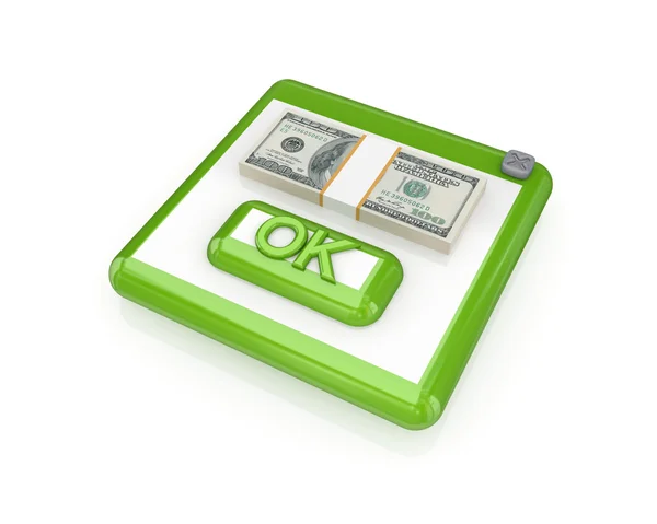 OK button and dollar pack. — Stock Photo, Image