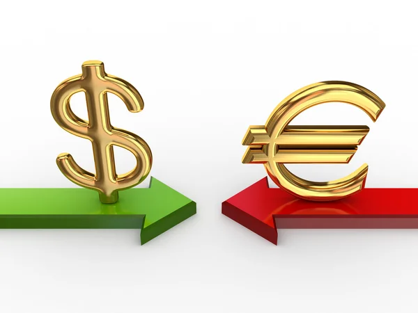 Dollartecken mot eurotecknet. — Stockfoto