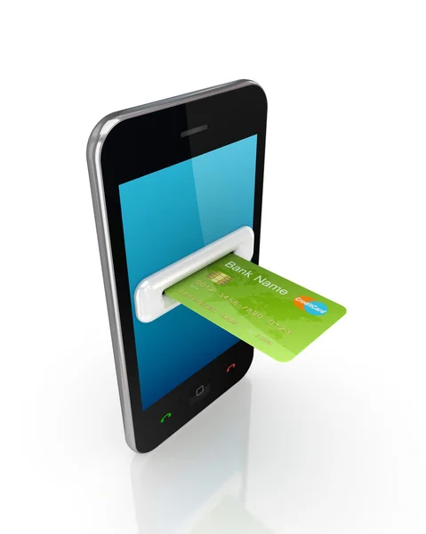 緑のクレジット カードと現代の携帯電話. — ストック写真