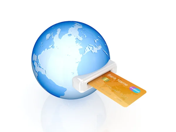 Cartão de crédito e globo . — Fotografia de Stock