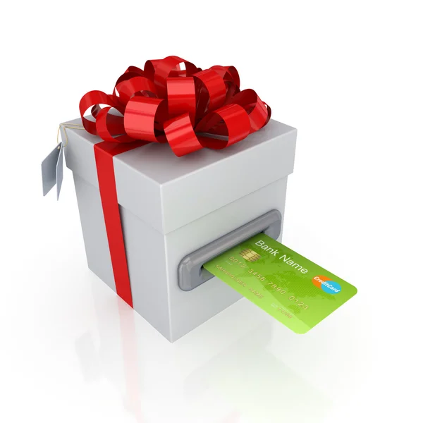 Tarjeta de crédito verde y caja de regalo . — Foto de Stock