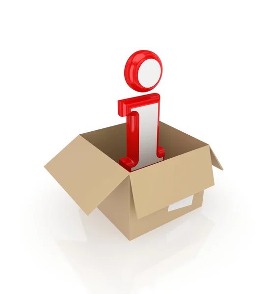 Info symbool in een kartonnen doos. — Stockfoto