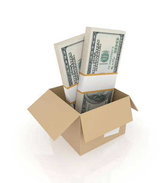 Dollar packs in a carton box. — Stock Photo, Image