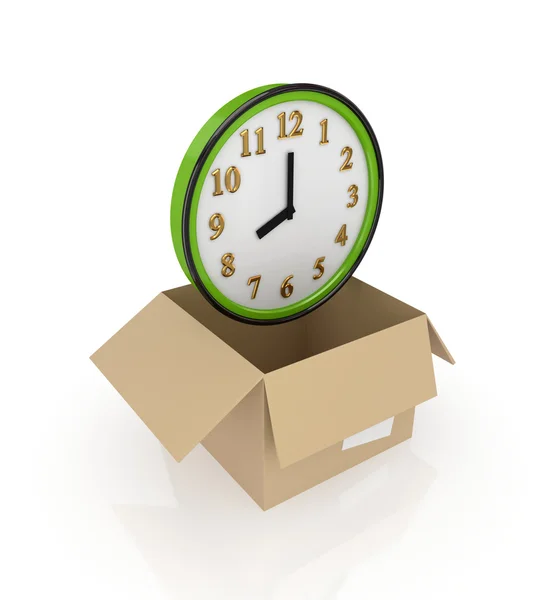 Reloj verde en caja de cartón . —  Fotos de Stock