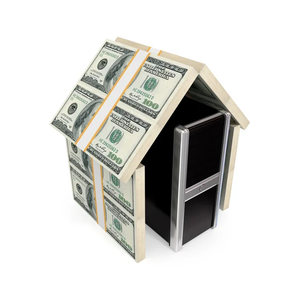 PC under the roof made of dollars. — Stock Photo, Image