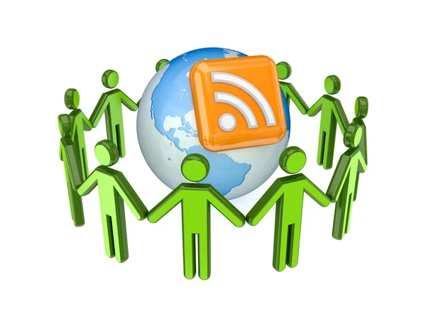 3d small around globe and RSS symbol. — Stock Photo, Image