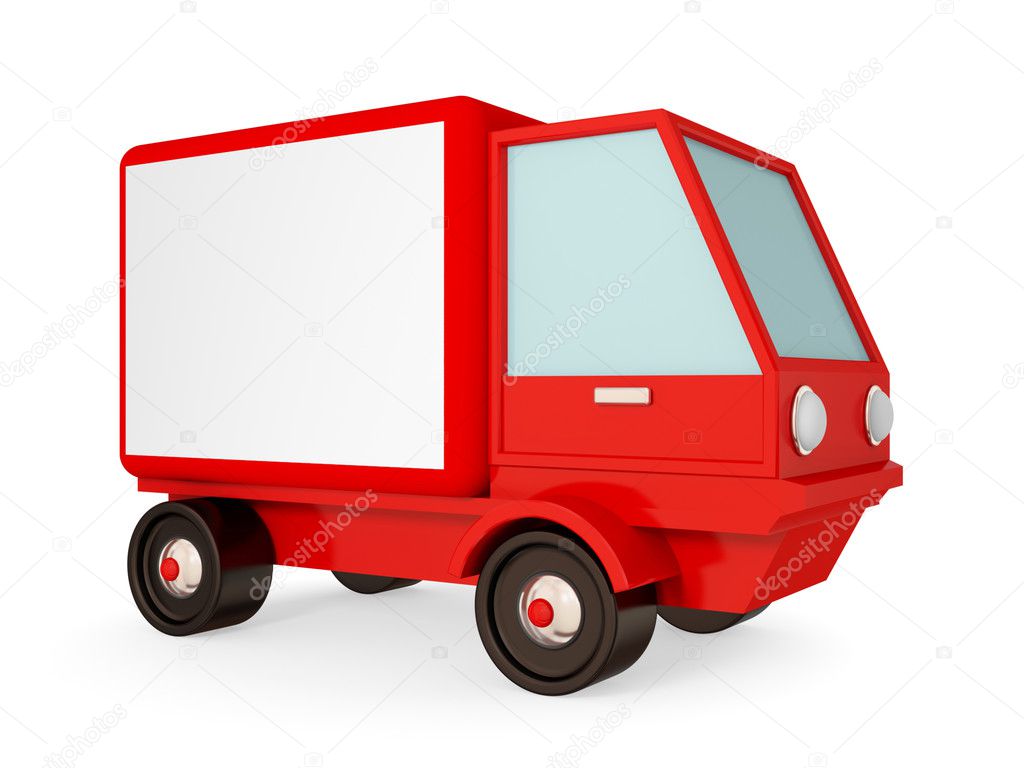 Red truck isolated on white background.
