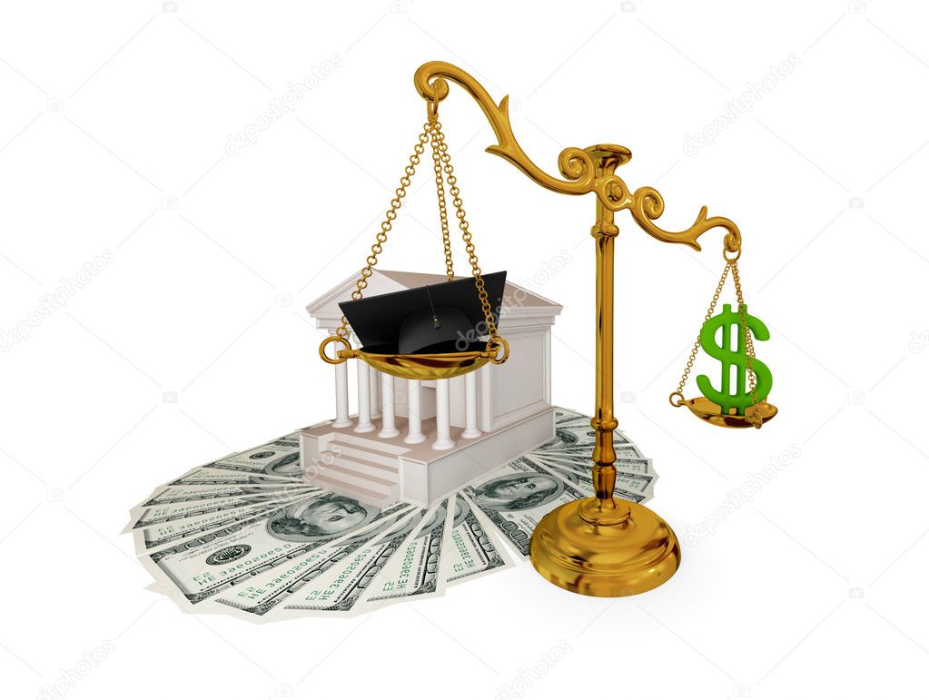 Court, money, vintage scales, dollar sign and lawyer's hat.