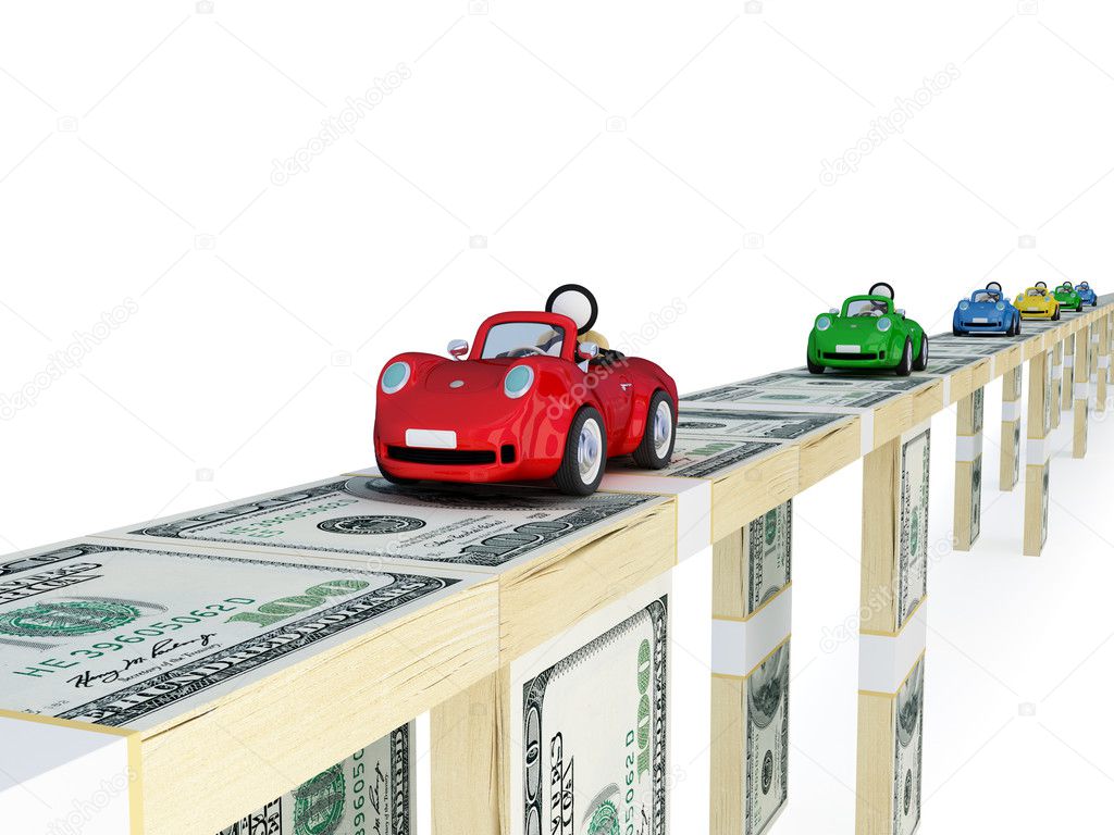 Colorful cars on money bridge.