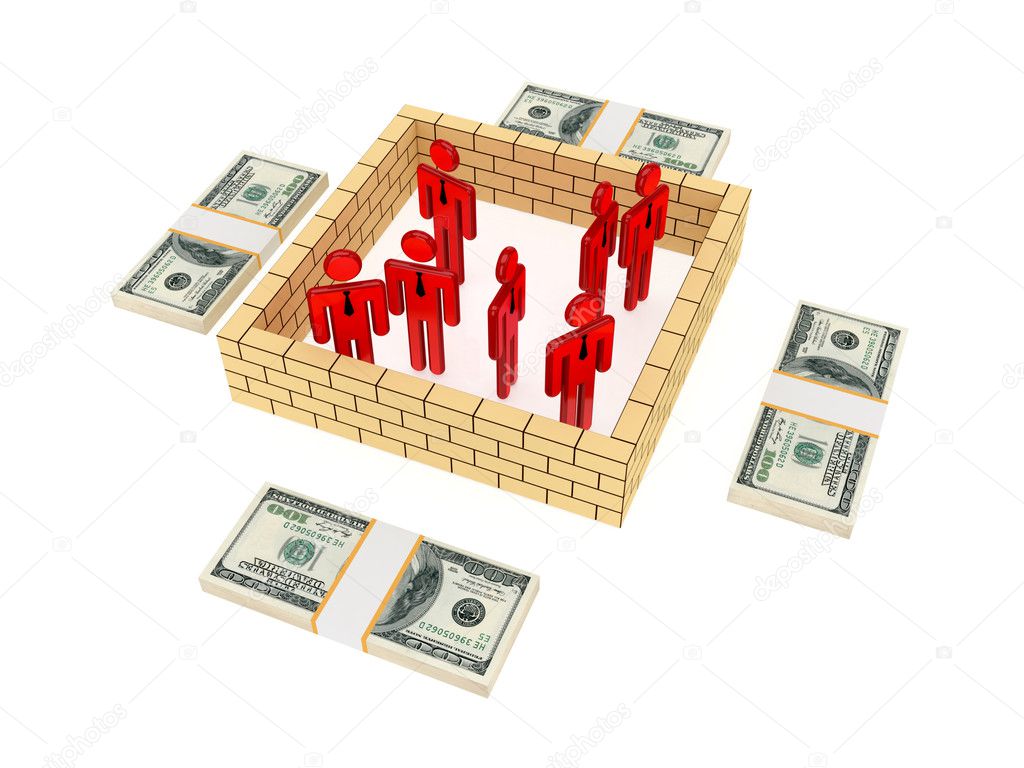 3d small behind the wall and dollar packs. Stock Illustration by ...