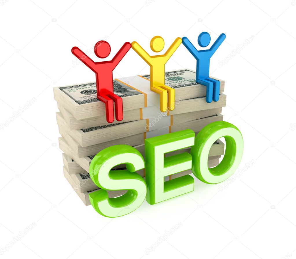 Colorful 3d small , dollar packs and big word SEO.