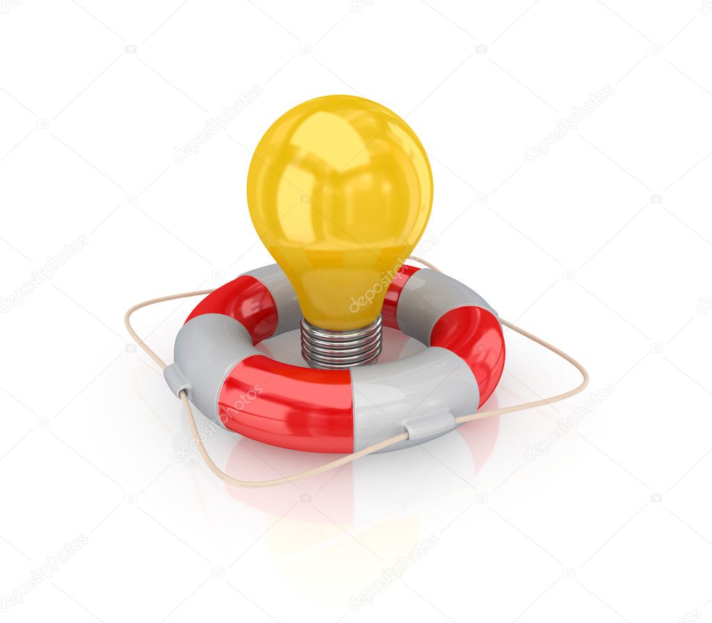 Yellow bulb in a lifebuoy.
