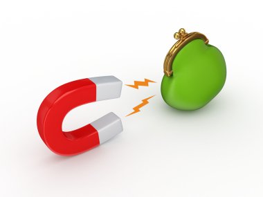 Magnet and green purse. clipart