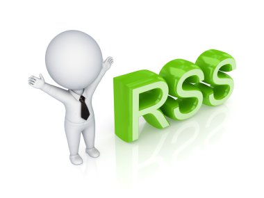 3D küçük kişi ve rss simgesi.