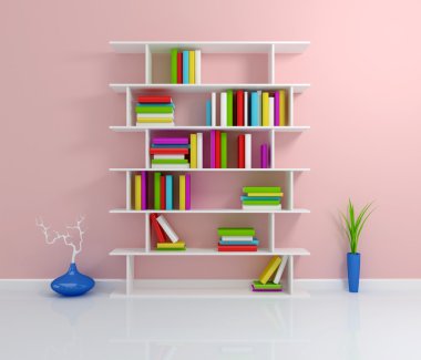 renkli bir kitap ile beyaz bookshelf.