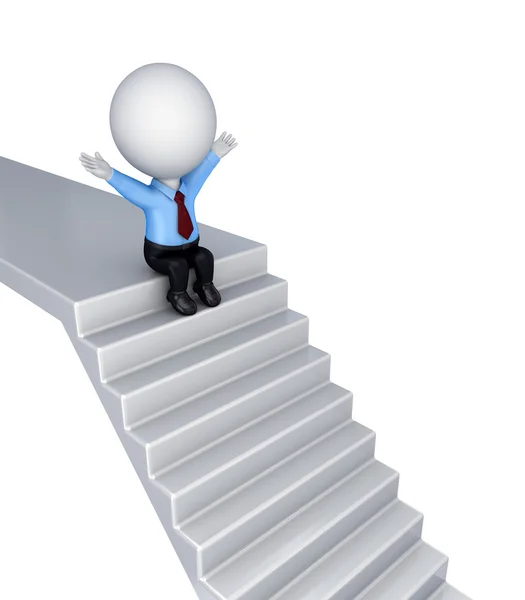 3d small person sitting on a stairs. — Stock Photo, Image