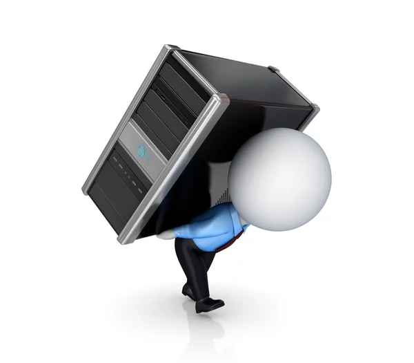 3d small person with a PC. — Stock Photo, Image