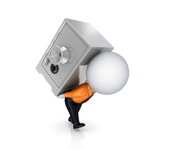 3d small person with an iron safe in a hands. — Stock Photo, Image
