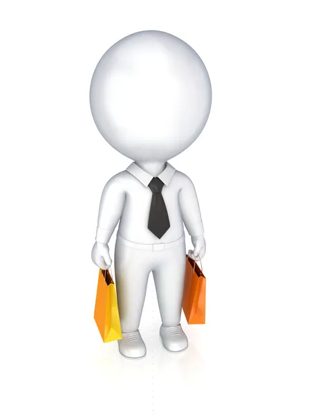 3D liten person med en färgglada paket. — Stockfoto