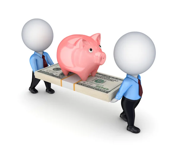 3d small with a dollar pack and pink piggybank. — Stock Photo, Image