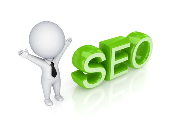 3d small person with a word SEO. — Stock Photo, Image