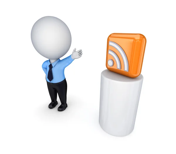 3d small person and RSS symbol. — Stock Photo, Image