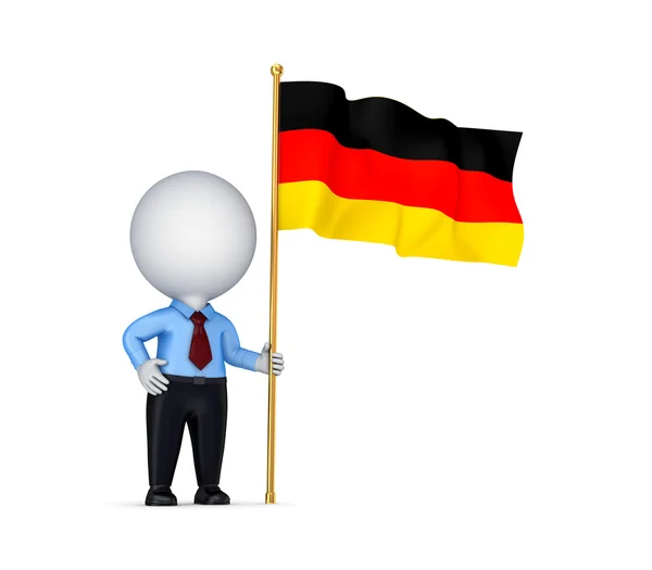 3D kleine Person mit einer deutschen Fahne in der Hand. — Stockfoto