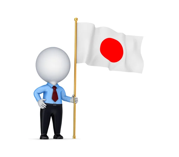 3d small person with a Japanese flag in a hand. — Stock Photo, Image