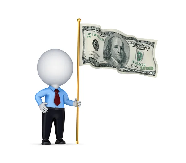 3d small person with a dollar flag in a hand. — Stock Photo, Image
