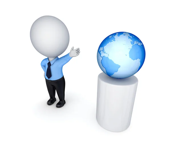 3d small person and planet earth. — Stock Photo, Image