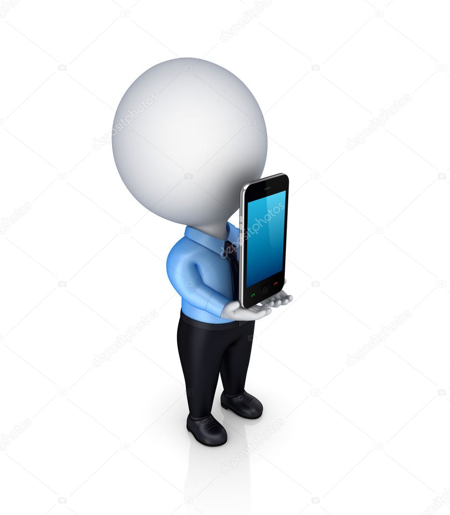 3d small person with modern mobile phone in a hands. Stock Photo by ...