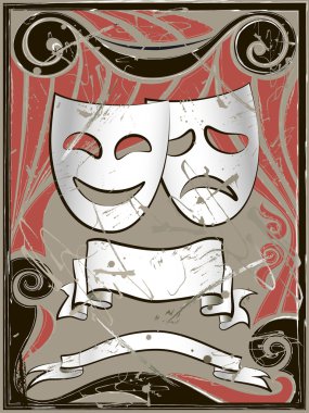 Abstract vintage background with theater masks clipart