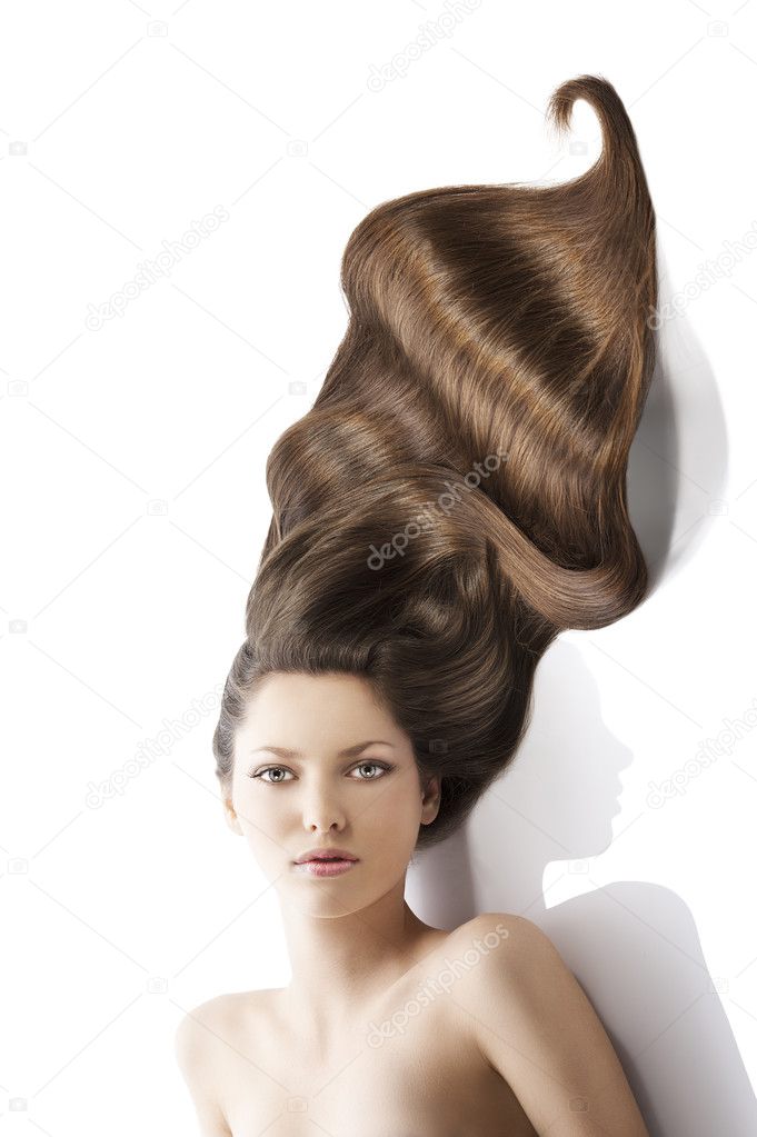 Beauty young girl hairstyle, she is in front of the camera and l Stock  Photo by ©carlodapino 8526356