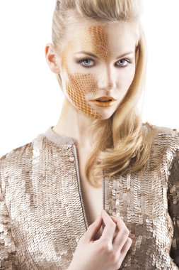 The sequin glittering creative make up girl, she looks in to the clipart