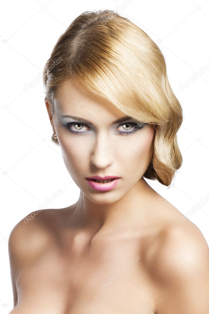 Blond vintage girl portrait, she has actractive expression