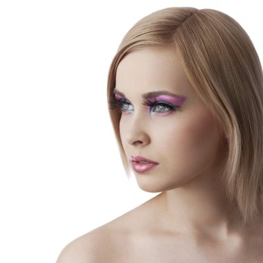 Beauty girl looking sideways with full color make up clipart