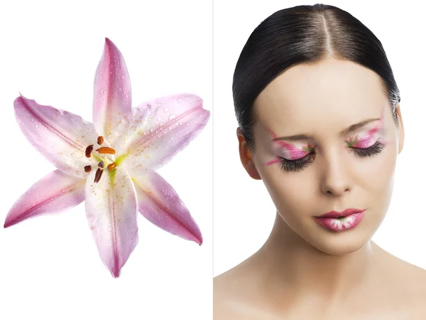 The floral makeup, she is turned of three quarters — Stock Photo, Image