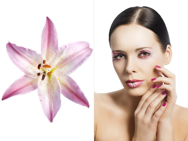 A maquiagem floral, ela é transformada de três quartos — Fotografia de Stock