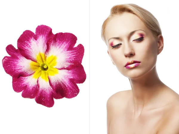 El maquillaje floral, ella es vuelta de tres cuartos —  Fotos de Stock