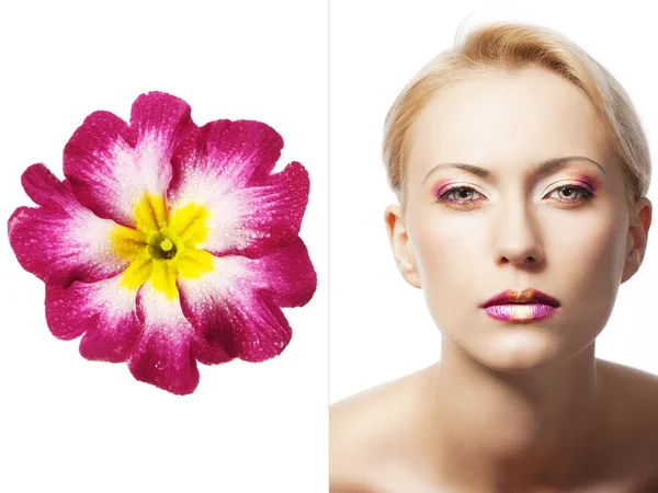De bloemen make-up, draaide ze zich van drie kwartalen — Stockfoto