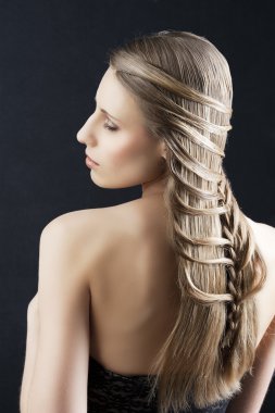 Long hair and fashion hairstyle, her left arm is bent clipart