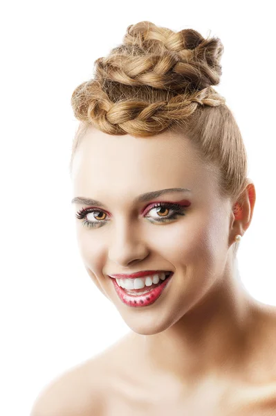 Die Wassermelonenfarben auf dem Make-up, sie lächelt — Stockfoto