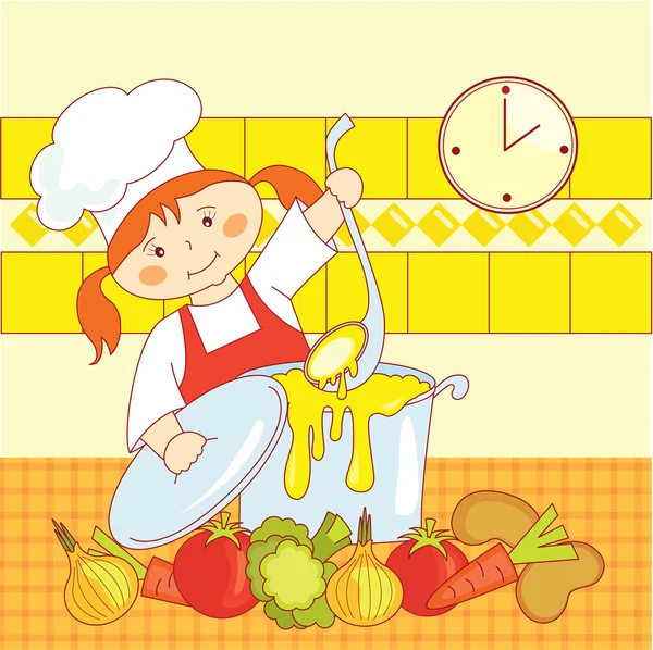Bambina cuoca — Vettoriale Stock
