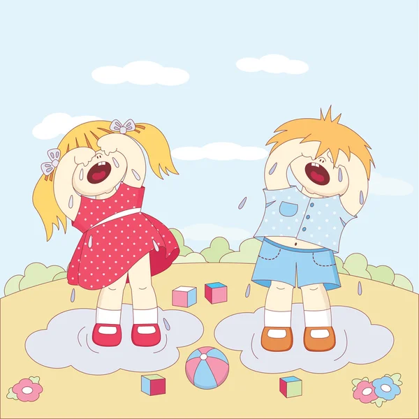 Crying little boy and girl — Stock Vector