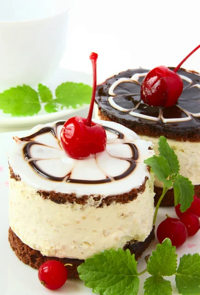 Chocolate cakes with cherry — Stock Photo, Image