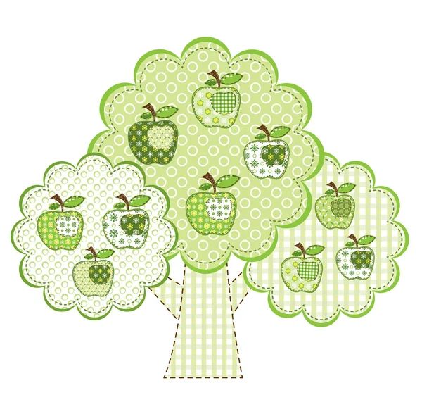 Patchwork yeşil elma ağacı — Stok Vektör