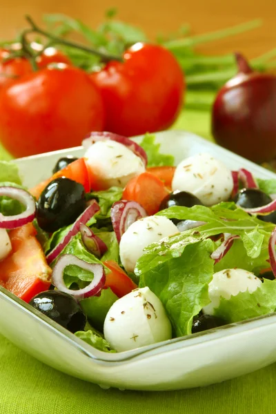 Salad with mozzarella and tomatoes — Stock Photo, Image