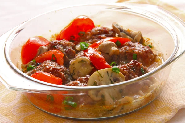 Meatballs in a glass pen — Stock Photo, Image